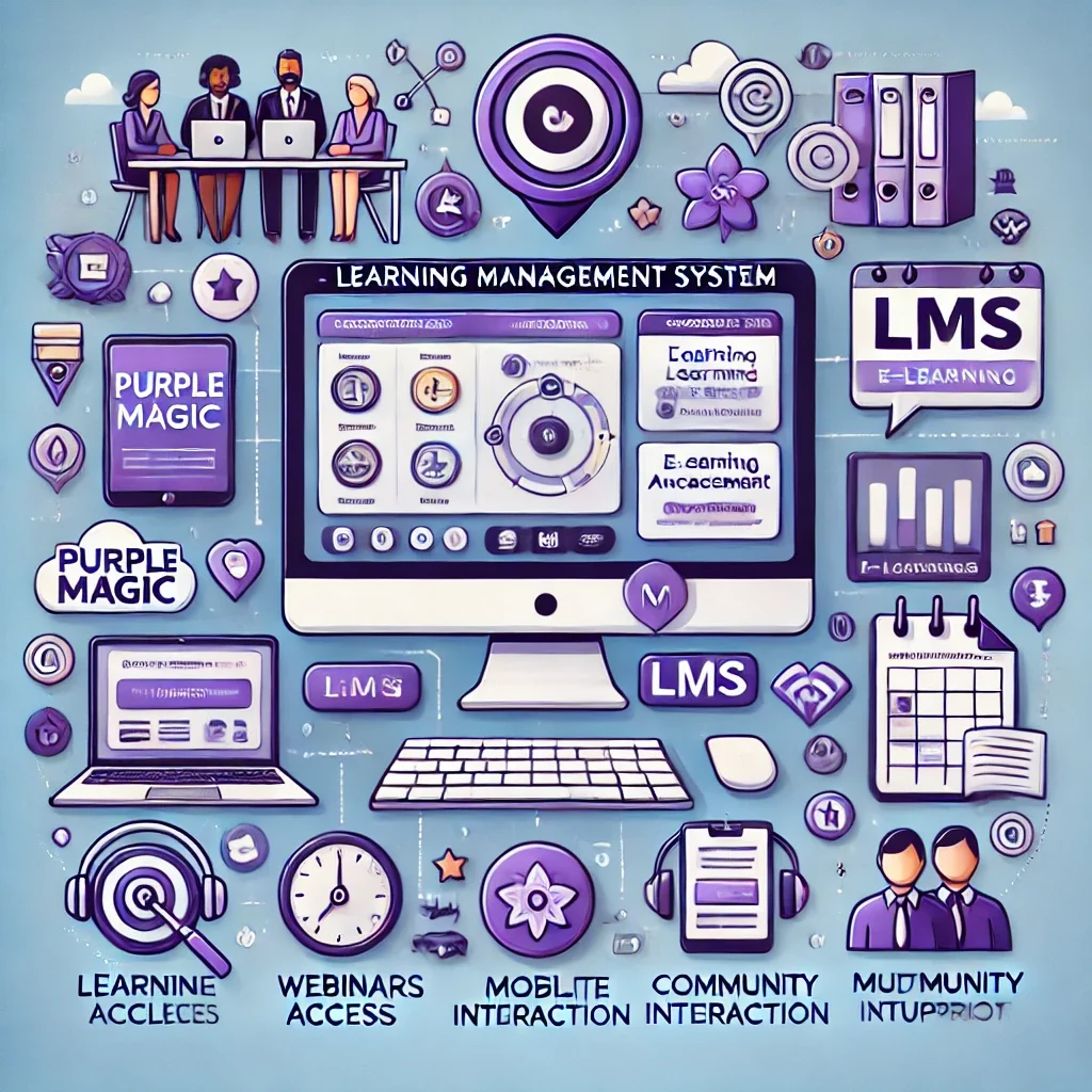 DALL·E 2024-07-29 20.15.22 – An illustration depicting the concept of a Learning Management System (LMS). The central focus is a computer screen displaying a dashboard with variou